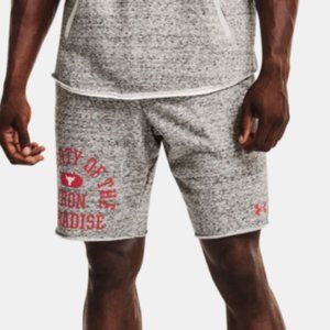 Under Armour Project Rock Shorts Mens Terry 10 Inch Onyx White Red SZ 4XL NWT